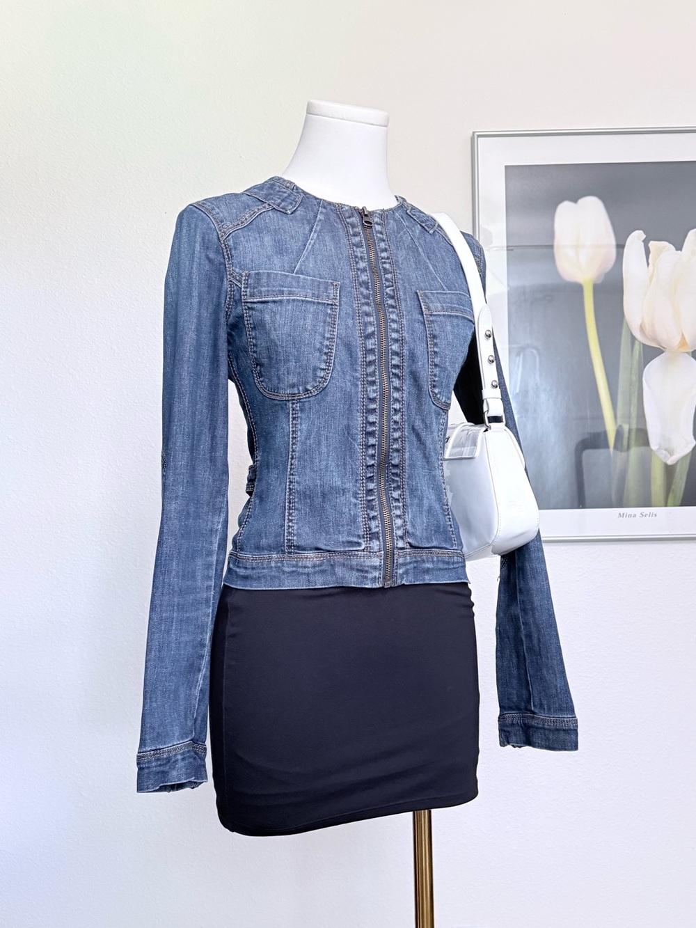 Y2K Kut from the Kloth Fitted Denim Zip Up Jacket Indie Grunge Alt